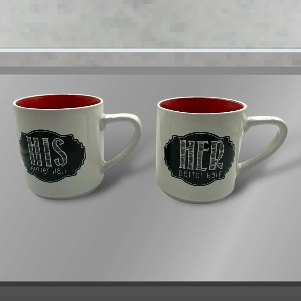 Pier 1 Imports His and Her Better Half 12 Oz Tea / Coffee Mug Set of 2